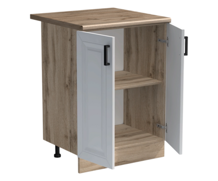 Стол-тумба кухонный распашные дверцы со столешницей 60 см фасад МДФ Белый/дуб вотан Фотография_1