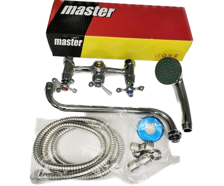 Смеситель для ванны двухвентельный MASTER 143 длинный гусак хром 1/2 кер Фотография_3