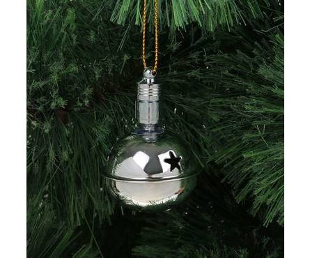 Подвеска новогодняя световая Погремушка серебряная (батарейки в комплекте) 5.5 см, 1 LED, RGB Фотография_2