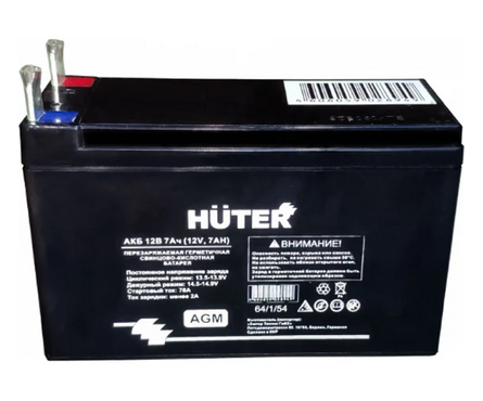 Аккумуляторная свинцово-кислотная батарея 12 Ач, 12 В для генераторов с электрическим стартером HUTER Фотография_1