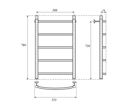 Полотенцесушитель водяной 80х50 см подкл. нижнее (крепеж без монт. комп.) прямой 1ЛЦ ZOX Фотография_1