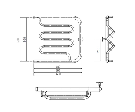 Полотенцесушитель водяной 50х60 см 1 фокстрот-2 полка ПМ2 ТРУГОР Фотография_1