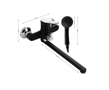 Смеситель для ванны однорычажный FABIA длинный гусак Черный-хром 9672 Фотография_1