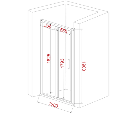 Душевая дверь 1200х1900х6 мм (в дверной проем) прозрачное стекло хром JY133 EVA GOLD Фотография_2