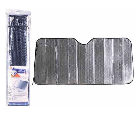 Шторка солнцезащитная светоотражающая под лобовое стекло 130х60 см серебро Nova Bright Фотография_0