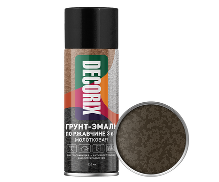 Аэрозольная краска коричневая шоколадная молотковая грунт-эмаль по ржавчине 3в1 DECORIX 520 мл Фотография_0