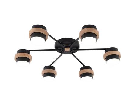 Люстра светодиодная XI1011/6 BK + WOOD 6x15W черный/дерево 3000-6000К d 600 HN25 Фотография_0