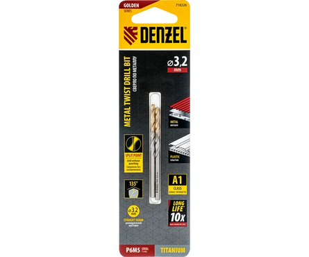 Сверло по металлу 3.2х65 мм Р6М5 2 шт Golden Tip DENZEL Фотография_3