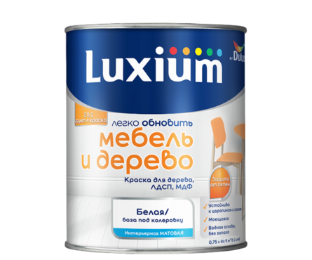 Краска для дерева матовая акриловая ВД ДЮЛАКС Мебель и дерево белая БАЗА BW 0.75 л Фотография_1