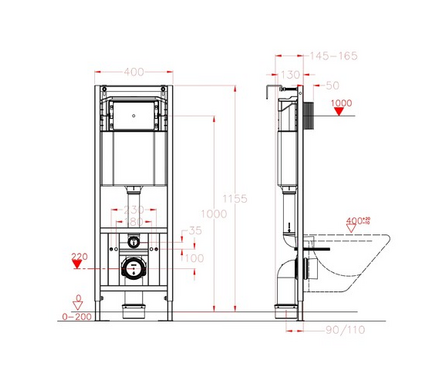 Инсталляция для унитаза двухрежимная 400 EVAGOLD Фотография_1