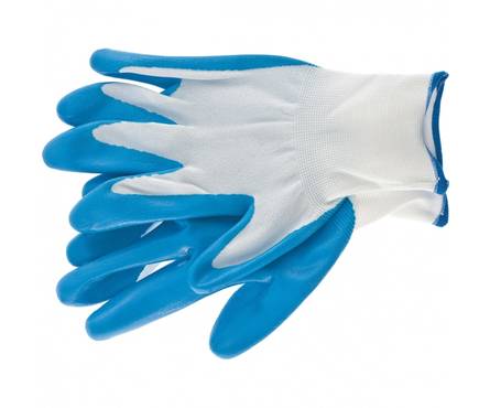 Перчатки полиэфирные СИБРТЕХ с синим нитрильным покрытием маслобензостойкие, размер L, 15 класс вязки  Фотография_0