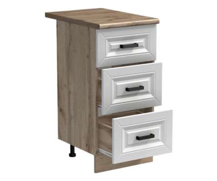 Стол-тумба кухонный выдвижные ящики со столешницей 40 см фасад МДФ Белый/дуб вотан Фотография_1