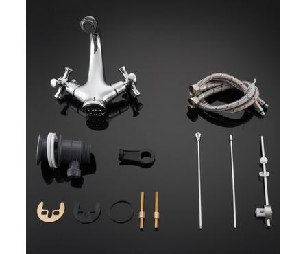 Смеситель для умывальника двухвентельный GAPPO литой гусак хром G1042 Фотография_2