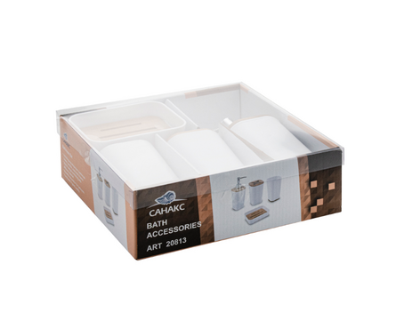 Набор аксессуаров для ванной настольный пластик Белый-бамбук САНАКС Фотография_7