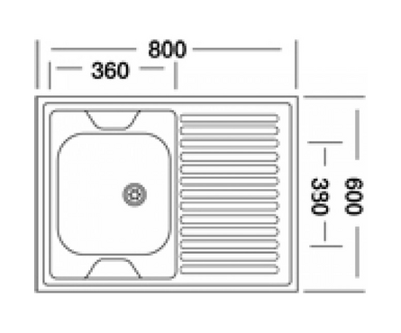 Мойка 60х80 см (0.6 мм) накладная левый вып 1 1\2 18 см без сифона VLADIX Фотография_2