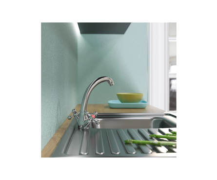 Смеситель для кухни двухвентельный MIXLINE низкий гусак хром ML07-031 Фотография_1