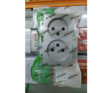 Розетка OVIVO QUANTUM 2 поста, без заземления, серебро Фотография_3