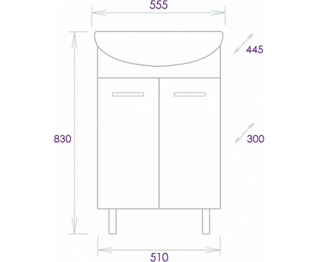 Тумба для ванной Коралл-2 55 с умывальником Уют 55 Фотография_4