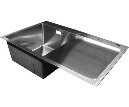 Мойка 78x48 (3,0) врезная левая 1 1/2 22см с сифоном + коландер + дозатор Сатин SANTEK AQUA Фотография_3