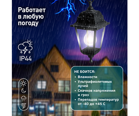 Светильник садово-парковый НСУ 04-60-001 четырехгранный подвесной пластик черный Адель Фотография_11