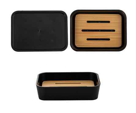 Набор аксессуаров для ванной настольный пластик Черный-бамбук САНАКС Фотография_2