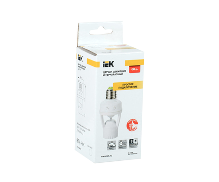Датчик движения IEK ДД 045, Е27, 60Вт, угол обзора 360 градусов, 6 м, IP20, белый Фотография_1