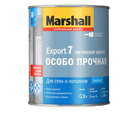 Краска интерьерная моющаяся матовая латексная ВД МАРШАЛЛ Export 7 белая БАЗА ВW 0.9 л Фотография_1