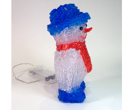 Фигурка светодиодная 20 см Снеговик в синей шляпе акрил с подсветкой Фотография_2
