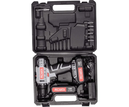 Дрель-шуруповерт 18 В 2 шт Li-ion акк. 2 Ач, 50 Нм, 0-400/0-1400 об/мин ДА-50Л2-18А РЕСАНТА Фотография_6
