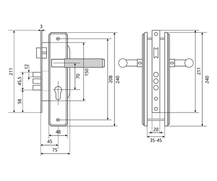 Замок врезной 3В4-3.70.02.02 ФЕРОНА с ручками черный БУЛАТ Фотография_3
