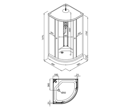 Душевая кабина полукруг 880х880х2175х4 мм стекло низкий поддон+сифон Топ ТРИТОН Фотография_3
