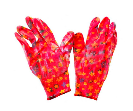 Перчатки садовые нейлоновые с нитриловым обливом цветные ЦВЕТЫ Фотография_0