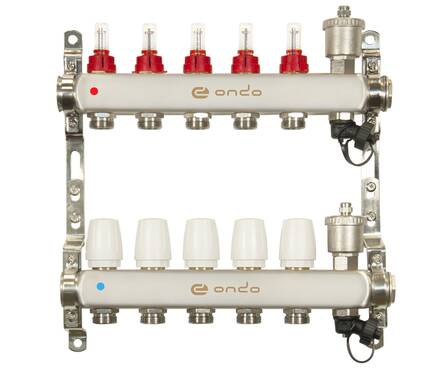 Коллекторная группа с расходомерами в сборе, 5 выходов, 1х3/4 Фотография_0