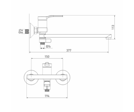Смеситель для ванны однорычажный MIXLINE длинный гусак хром 35к Flat ML40-02 Фотография_4