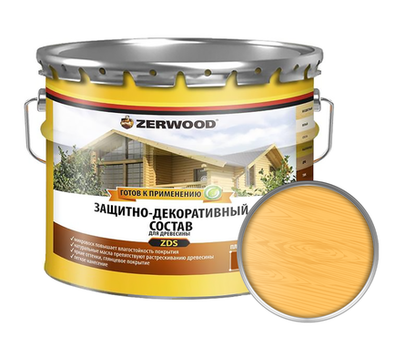 Защитно-декоративный состав ZERWOOD ZDS для древесины, сосна, 10 л Фотография_0