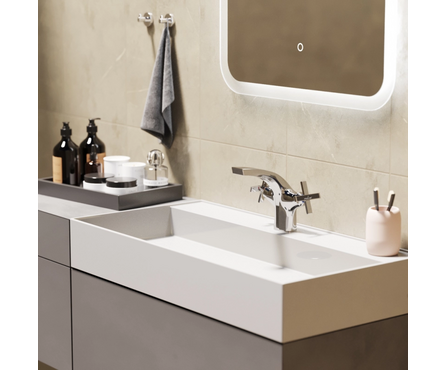 Смеситель для умывальника двухвентельный MIXLINE литой гусак хром Cross ML37-04 Фотография_3