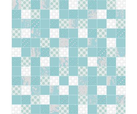Мозаика Alta Cera Rainfall Aquamarine 305х305 мм, белый, голубой с орнаментом Фотография_0