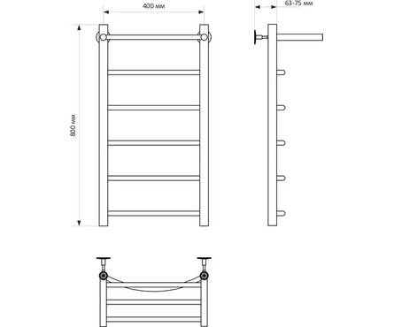 Полотенцесушитель водяной 80х40 см нижнее подключение 5 перекладин с полкой Дуга Capella MIXLINE Фотография_1