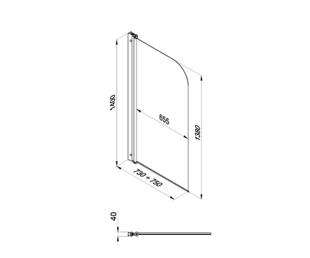 Штора на ванну 75х140 мм хром прозрачное стекло Соло Тритон Фотография_7