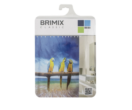 Штора для ванной полиэстер водонепроницаемая 180x200 см Попугаи без колец BRIMIX Фотография_1