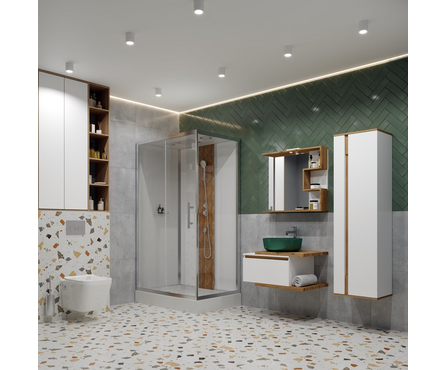 Душевая кабина прямоуг. 120х80 см бамбук, низкий под. прозрач. стекло, белая стенка, полка (1806 L/R) Фотография_1