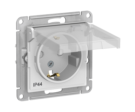 Розетка Schneider Electric ATLAS Aqua, 1-ая с/з, белая, с крышкой, 16А\250В, IP44 Фотография_1
