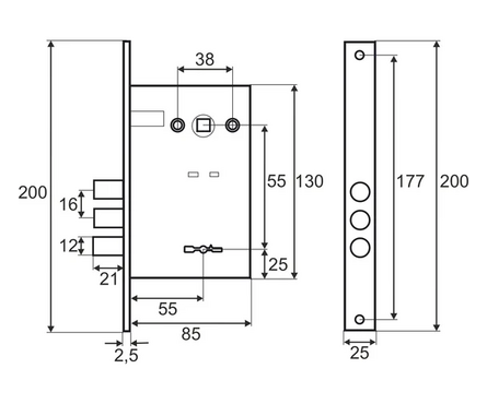 Замок врезной 3B 8-4 CP сувальдный хром VETTORE Фотография_1