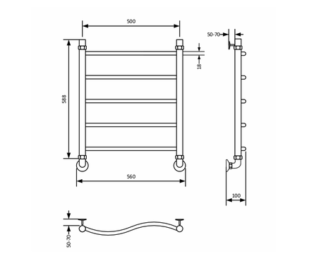 Полотенцесушитель водяной 60х50 см подкл. универсальное (крепеж, монт. комп угл. 1х3/4) Волна 1ЛЦ ZOX Фотография_6