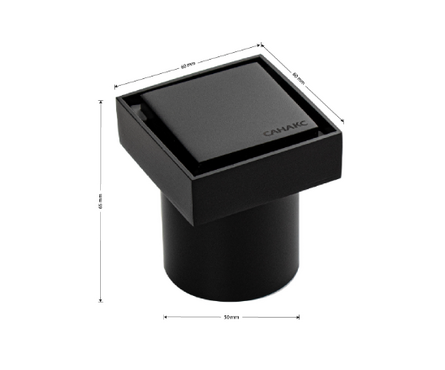 Трап сливной вертикальный выход D 50 мм нержавейка с сухим затвором черный 60х60 мм Фотография_2