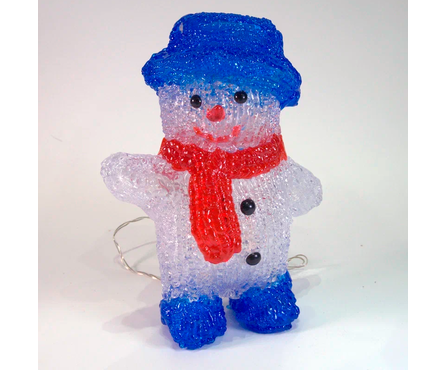 Фигурка светодиодная 20 см Снеговик в синей шляпе акрил с подсветкой Фотография_1