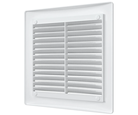 Решётка ПВХ вентиляционная вытяжная с сеткой без рамки 150х150 мм белая ЭВЕНТ Фотография_1