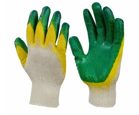 Перчатки нейлоновые СУПЕР ЛЮКС с нитрильно-латексным покрытием,  9 размер, зеленые Фотография_0