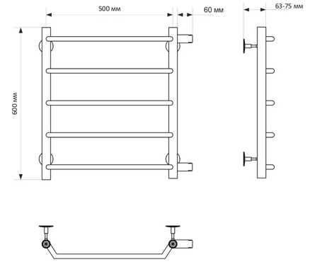 Полотенцесушитель водяной 60х50 см подключение боковое (крепеж, без монт. комп.) Трапеция Фотография_1