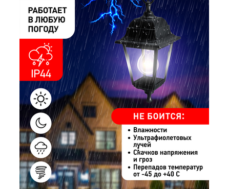 Светильник садово-парковый НСУ 04-60-001 четырехгранный подвесной пластик черный Адель Фотография_10